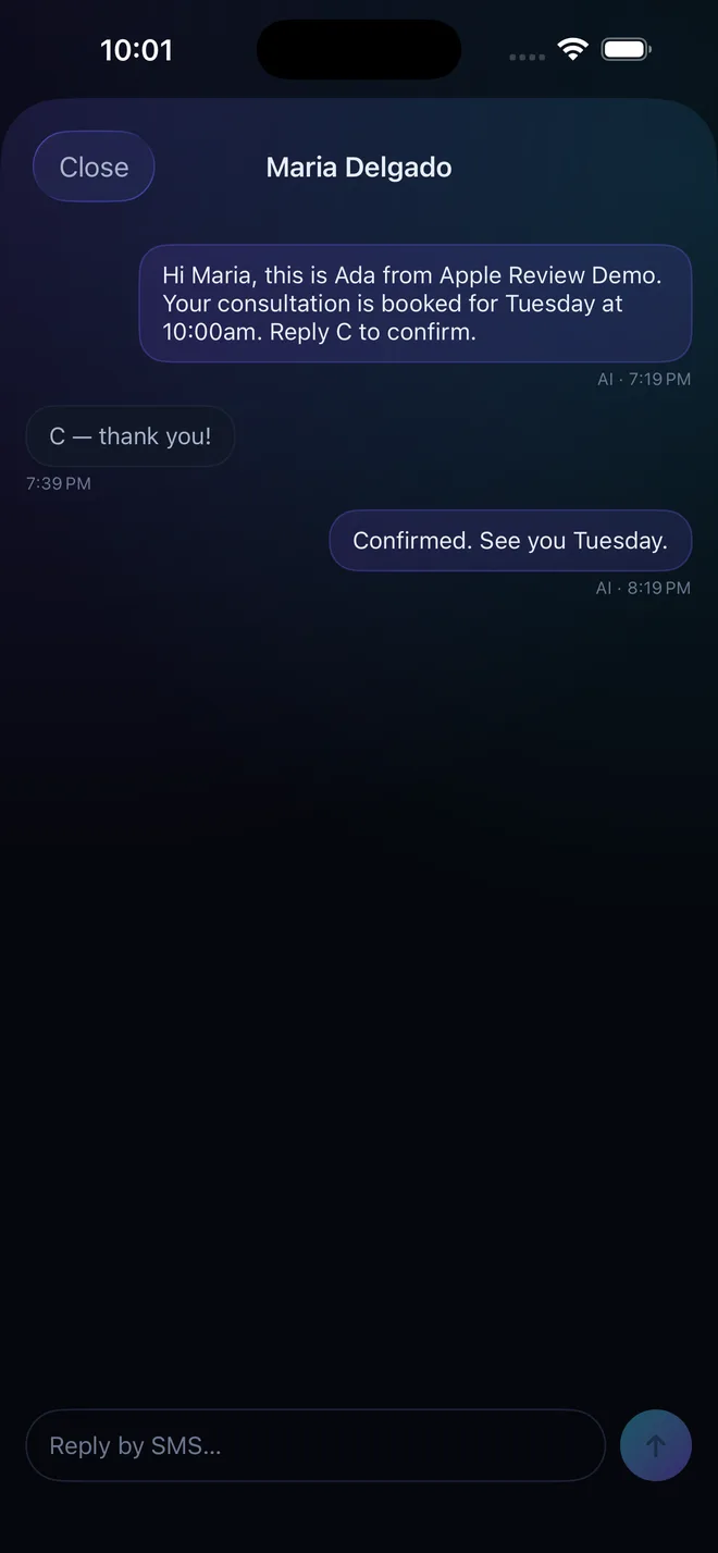 Text conversation with a customer confirming an appointment